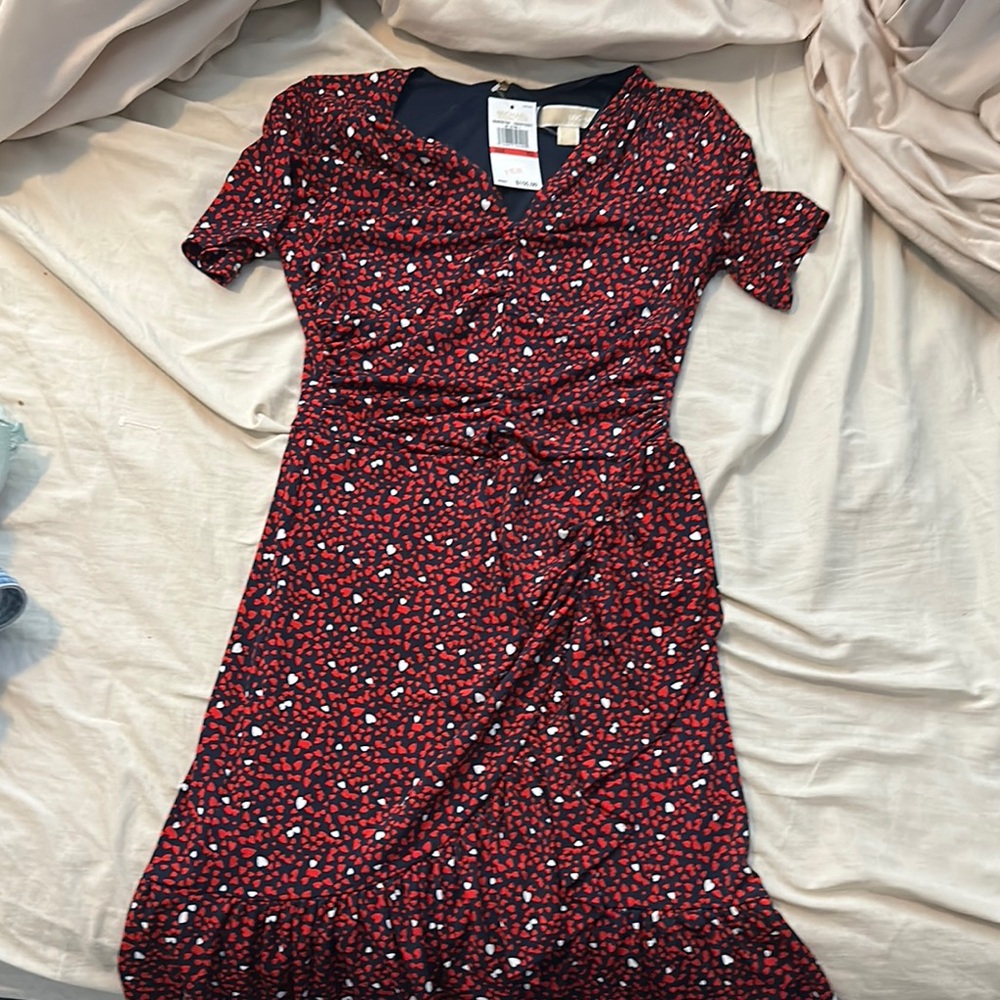Michael Kors Red Ruffled A-line Midi Dress